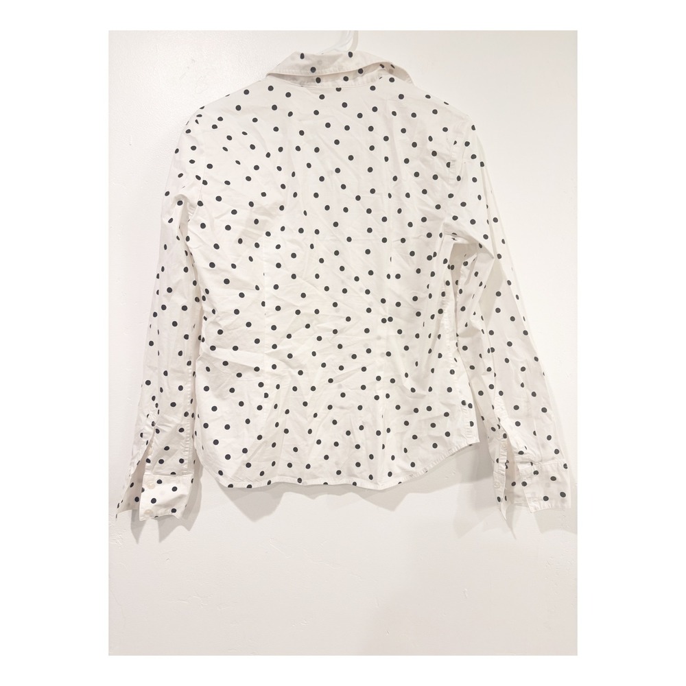 Boden Womens Polka Dot Button Down Shirt White Navy Blue Long Sleeve Size 8R - Picture 4 of 4
